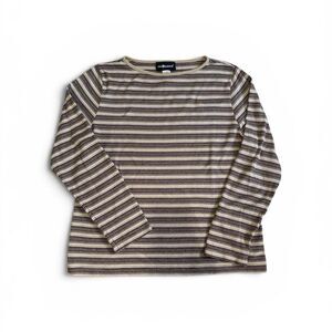 Sag Harbor Striped Boatneck Top Women’s Large Burgundy Tan 90s Vintage Preppy